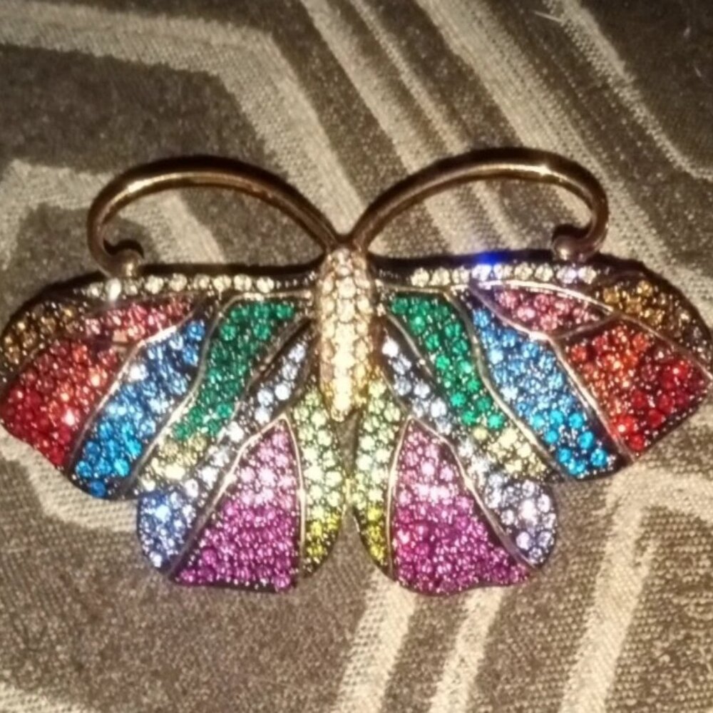 Joan Rivers Crystal Brooch Butterfly Pin Prism Rainbow Rhinestone Signed Estate